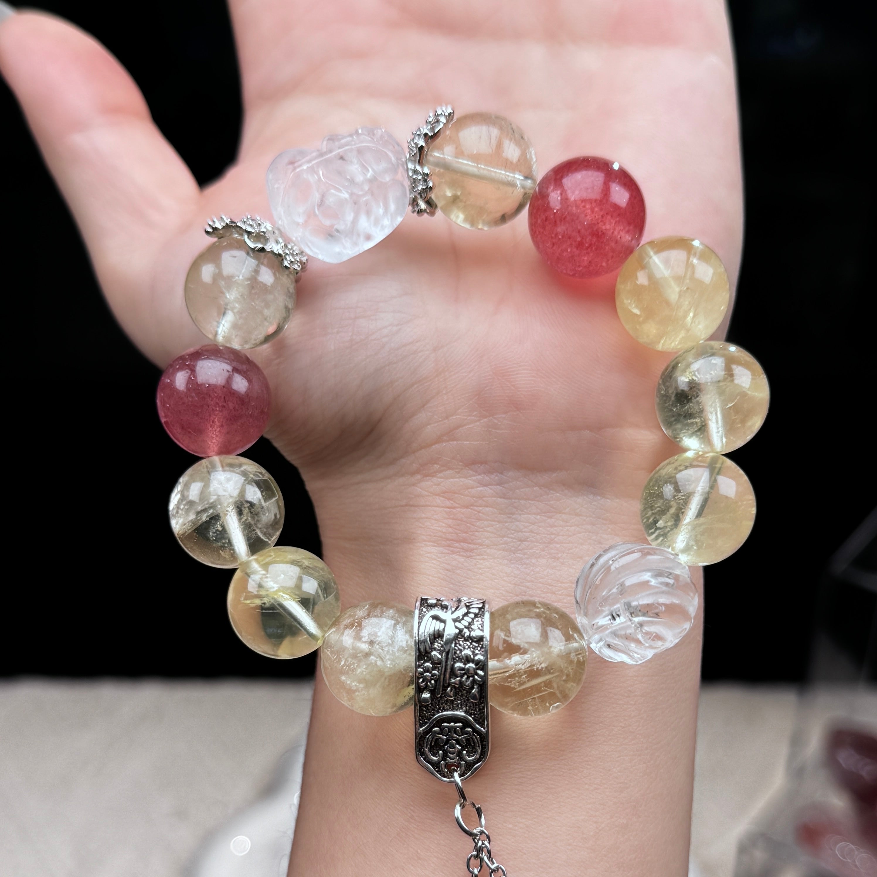 TGS DESIGN PIXIU CLEAR QUARTZ+STARWBERRY QUARTZ+CITRINE