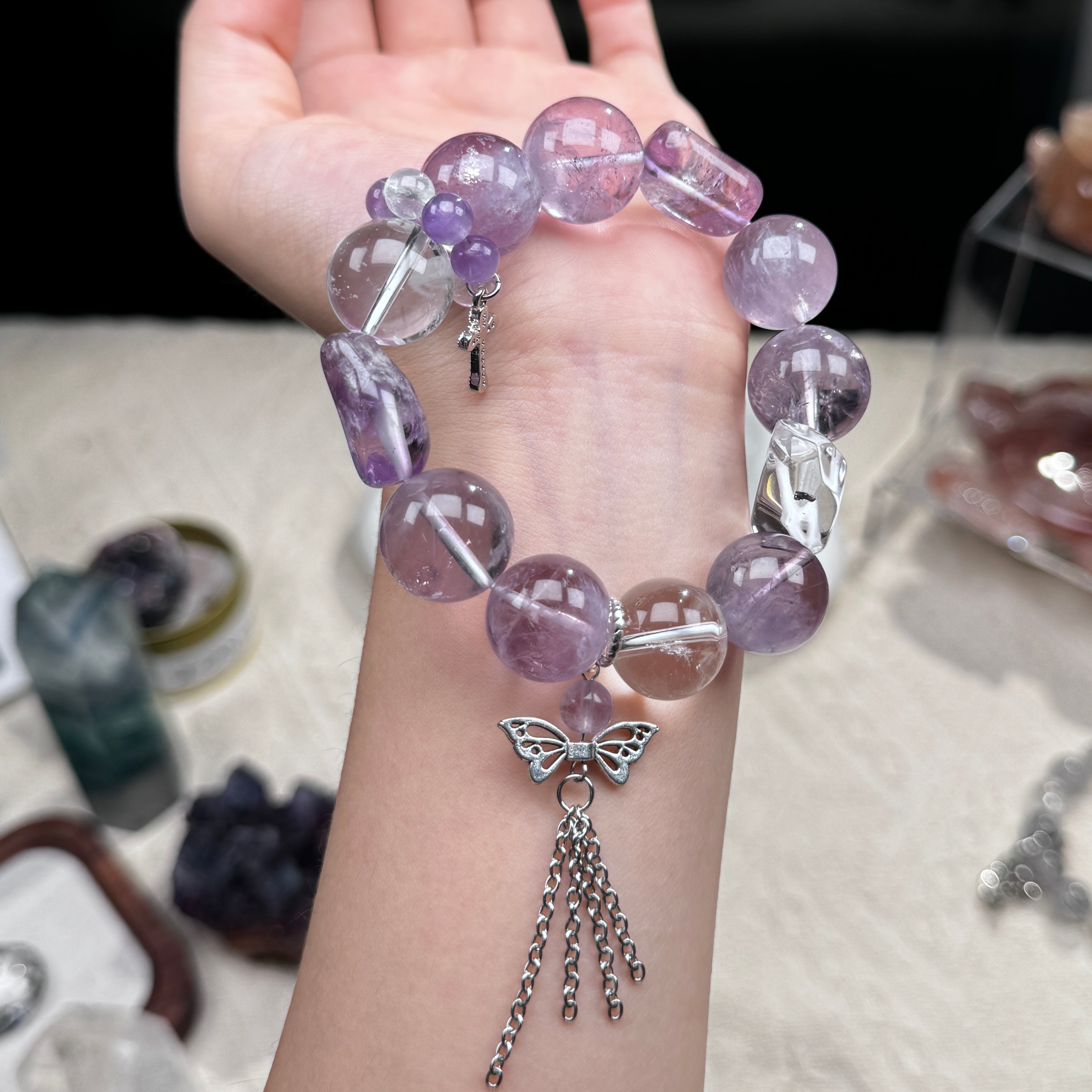 TGS DESIGN AMETHYST+HERKIMER+CLEAR QUARTZ