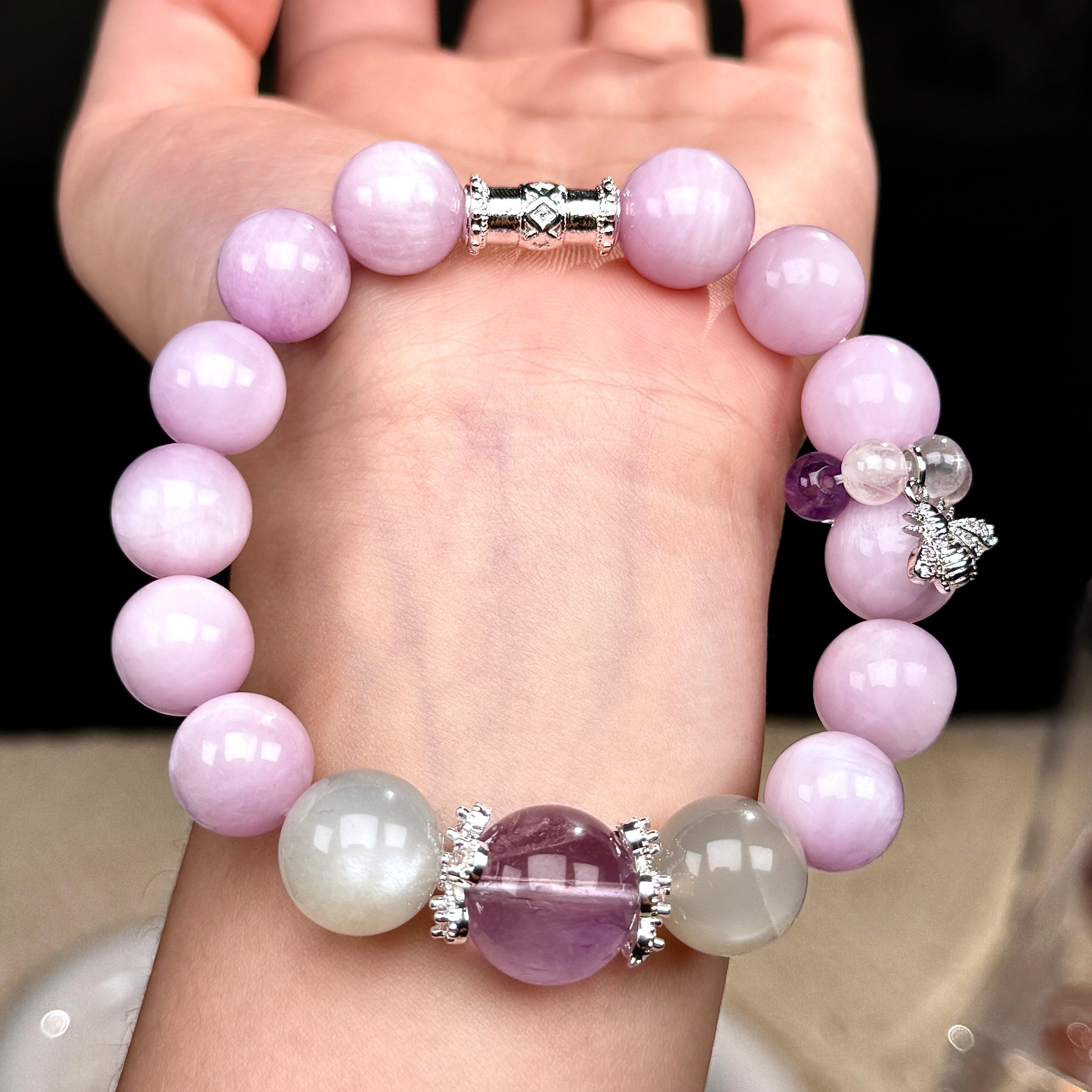 TGS DESIGN GREEN MOON STONE+KUNZITE+AMETHYST