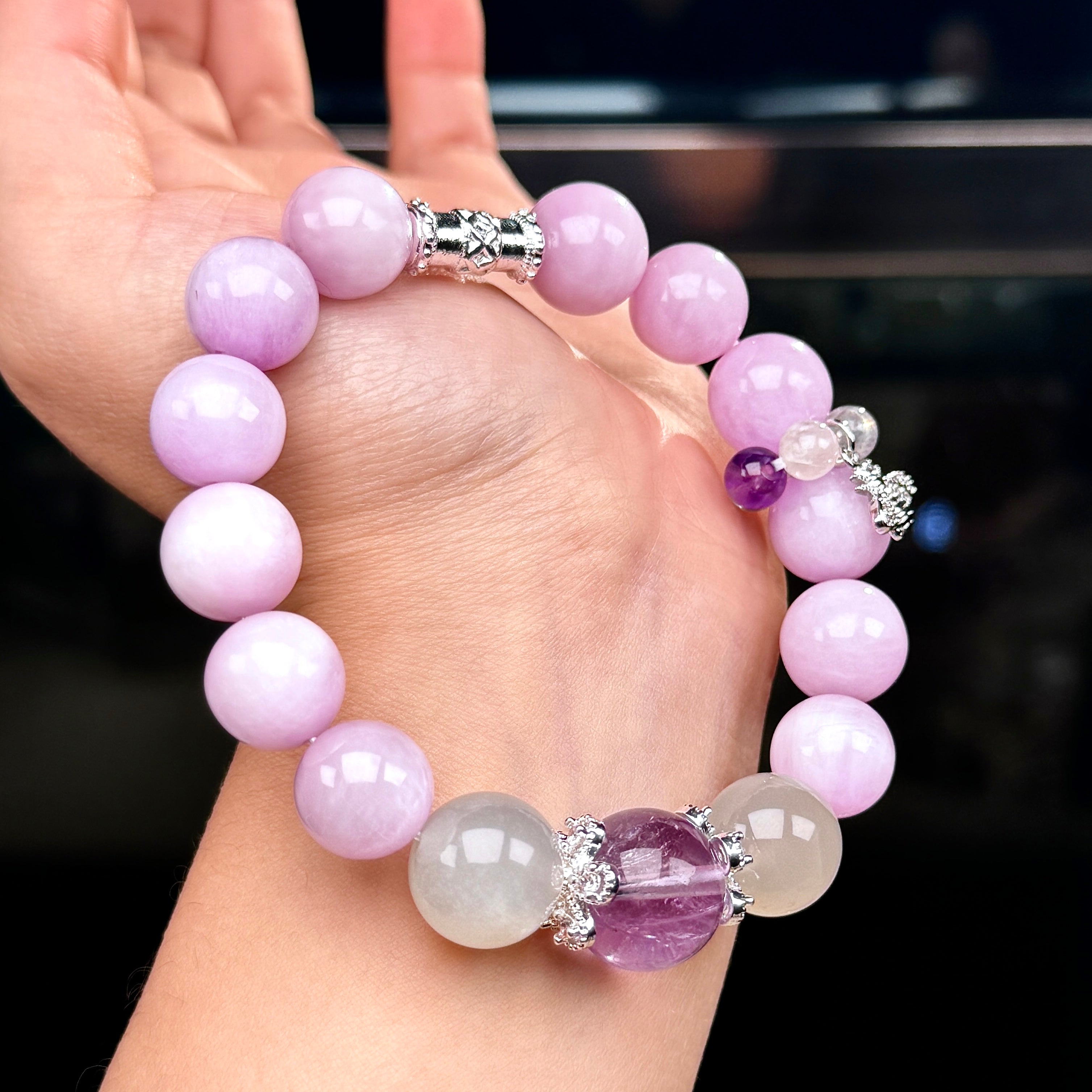 TGS DESIGN GREEN MOON STONE+KUNZITE+AMETHYST