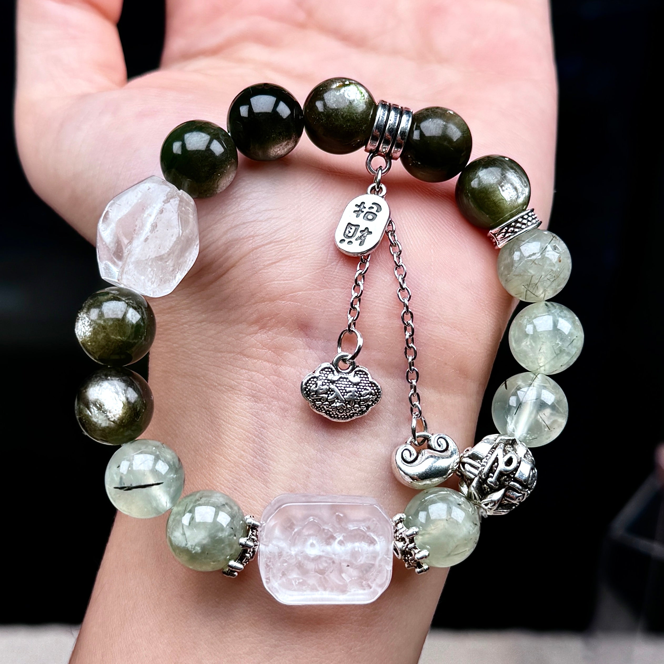 TGS DESIGN GREEN RUTILE+GREEN LEPIDOLITE+CLEAR QUARTZ