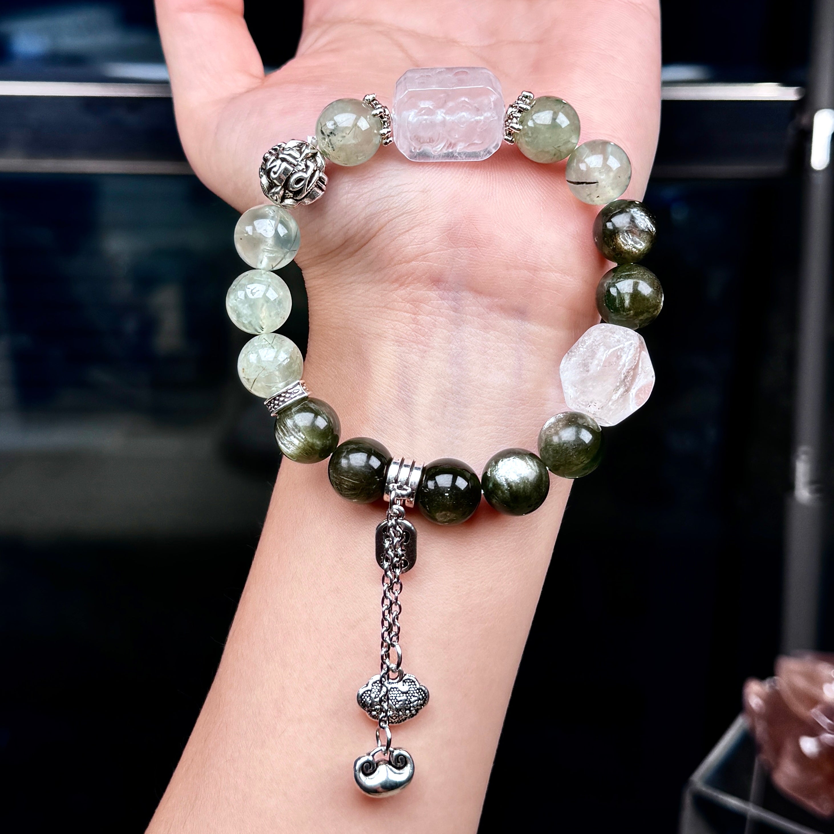 TGS DESIGN GREEN RUTILE+GREEN LEPIDOLITE+CLEAR QUARTZ