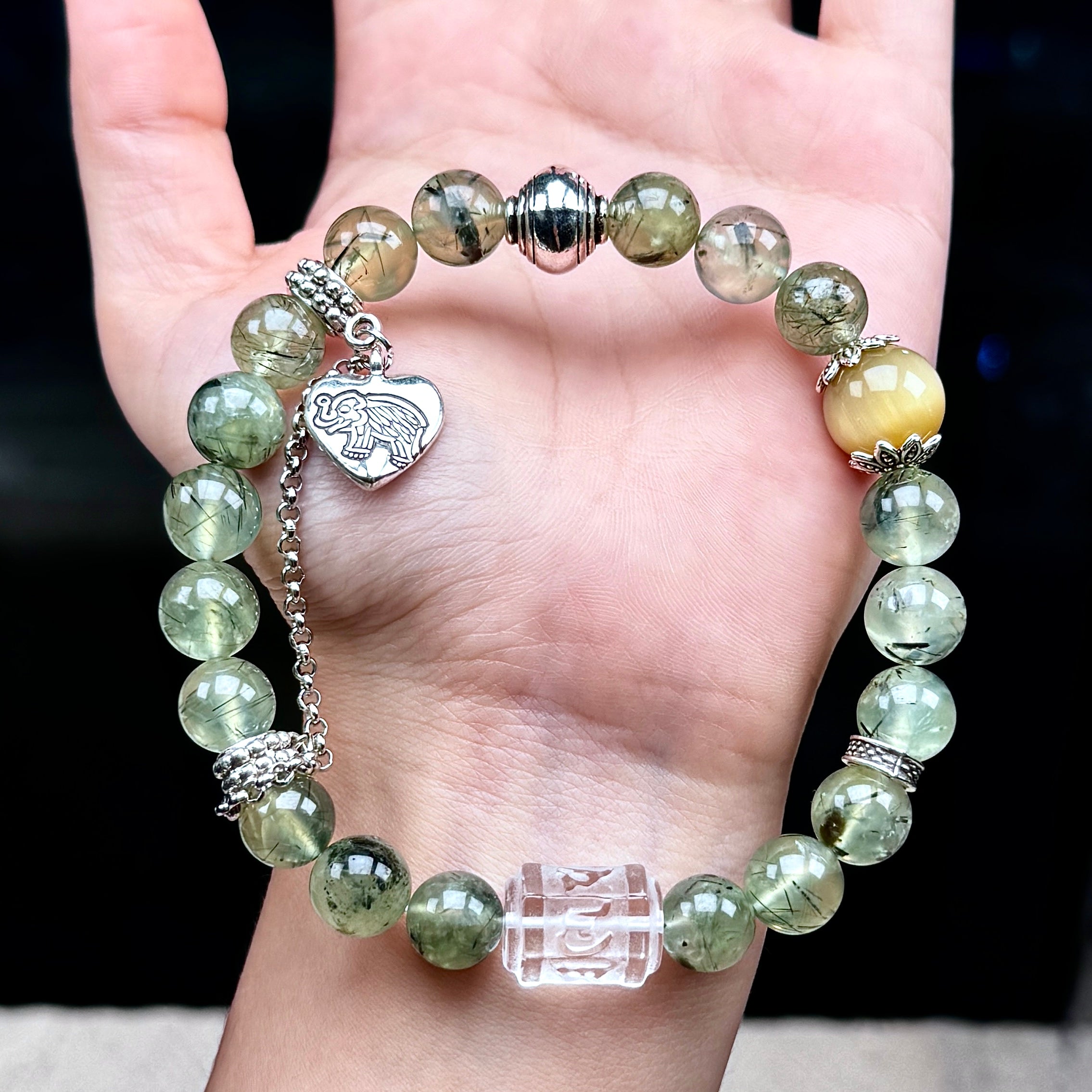 TGS DESIGN GREEN RUTILE+CLEAR QUARTZ+YELLOW TIGER EYE