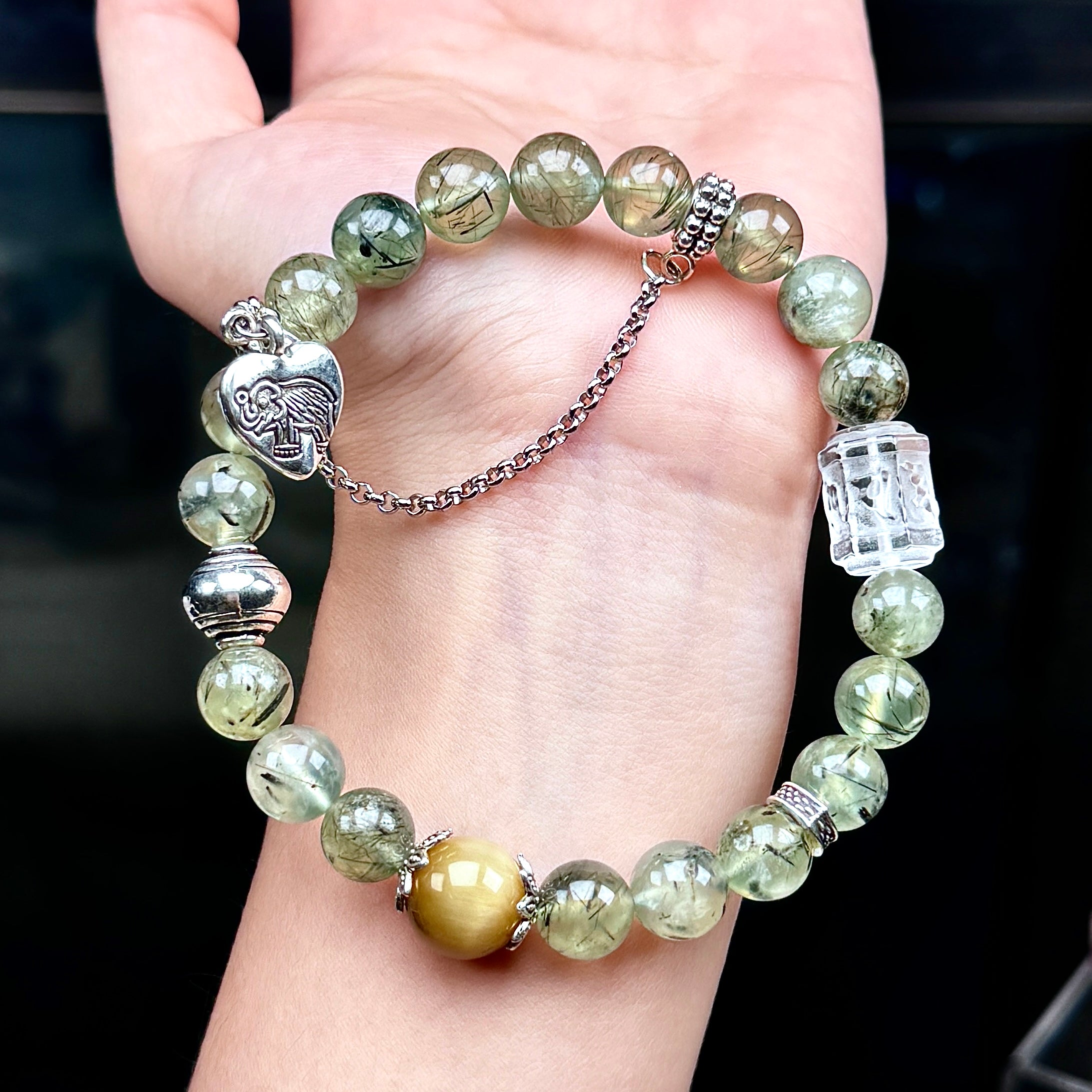 TGS DESIGN GREEN RUTILE+CLEAR QUARTZ+YELLOW TIGER EYE