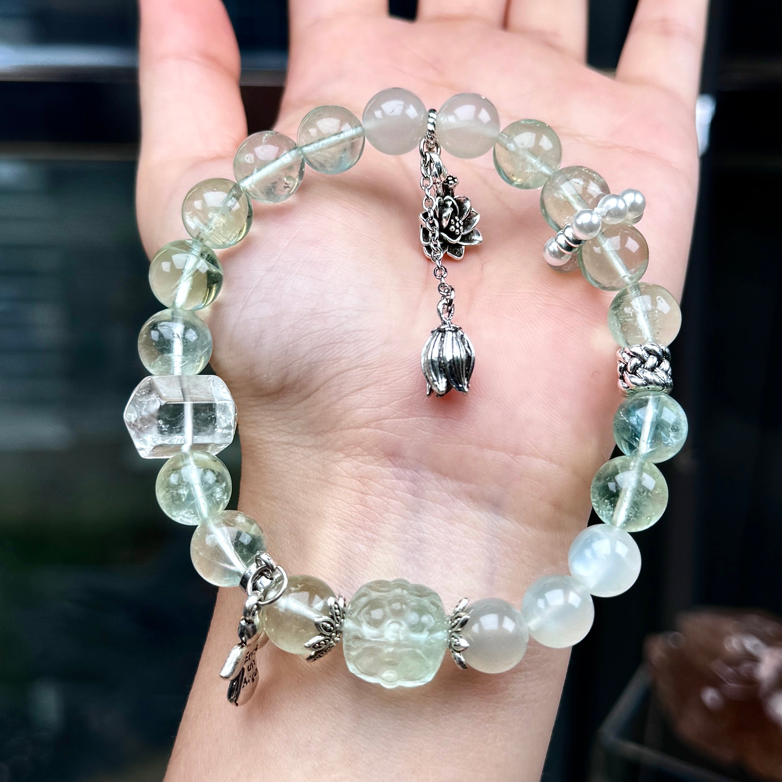 TGS DESIGN GREEN FLUORITE+MOON STONE+CLEAR QUARTZ