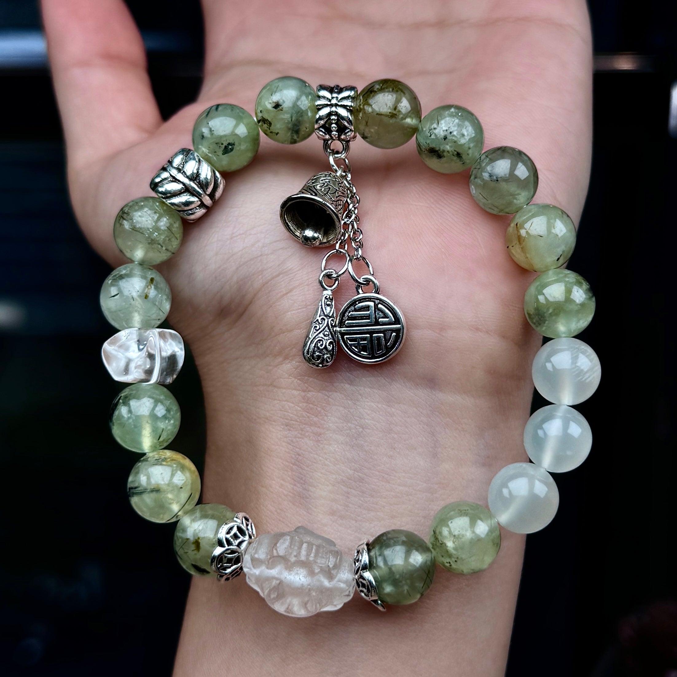 TGS DESIGN GREEN RUTILE+MOON STONE+CLEAR QUARTZ