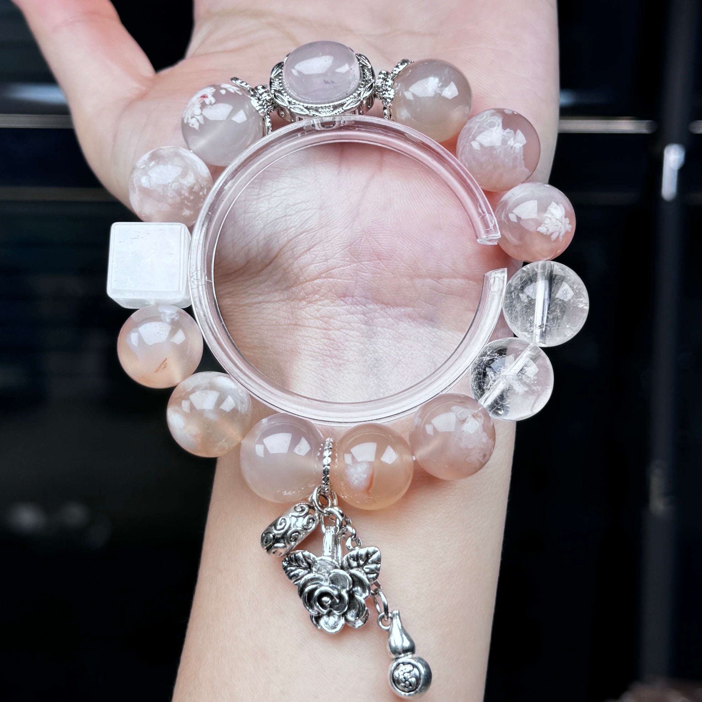 TGS DESIGN FLOWER AGATE+CLEAR QUARTZ