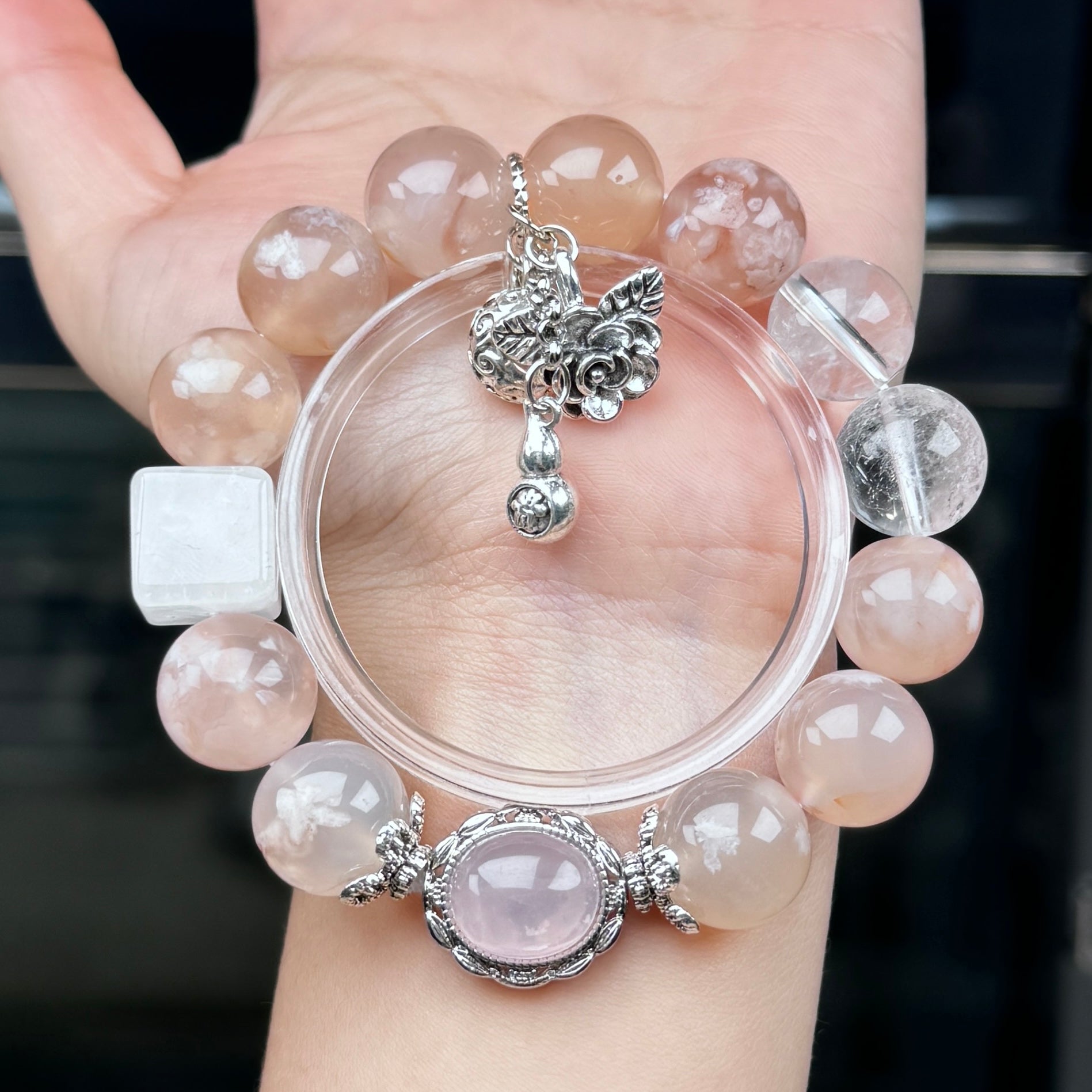 TGS DESIGN FLOWER AGATE+CLEAR QUARTZ