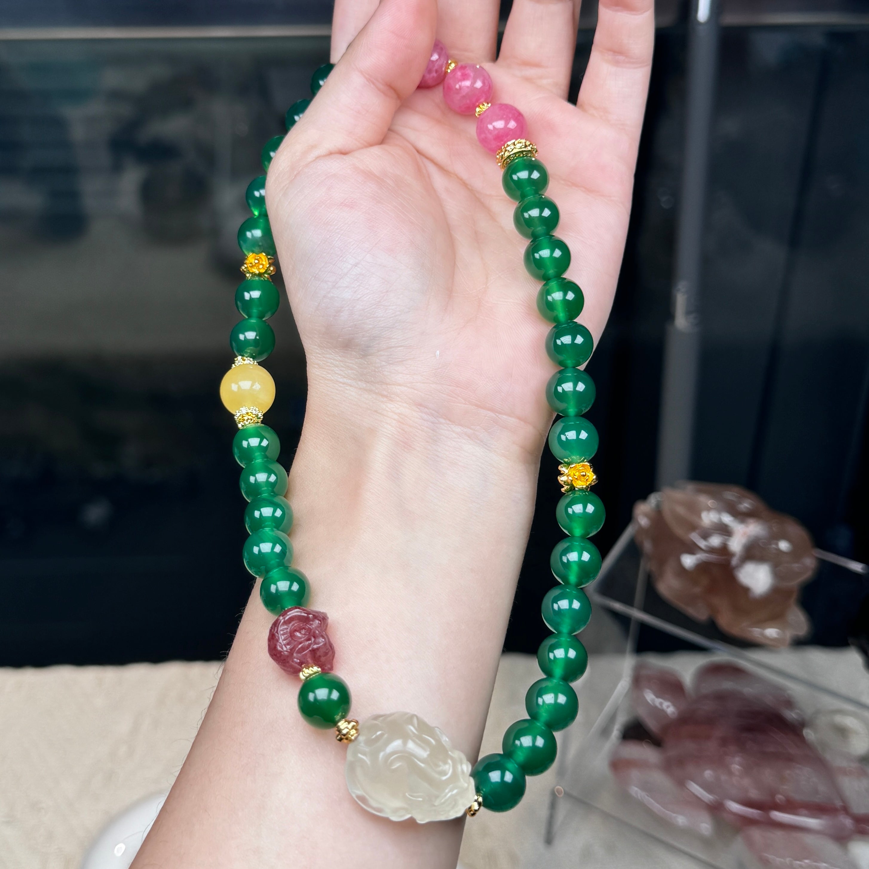 TGS DESIGN  GREEN AGATE+ICE RHODONITE+PIXIU CITRINE