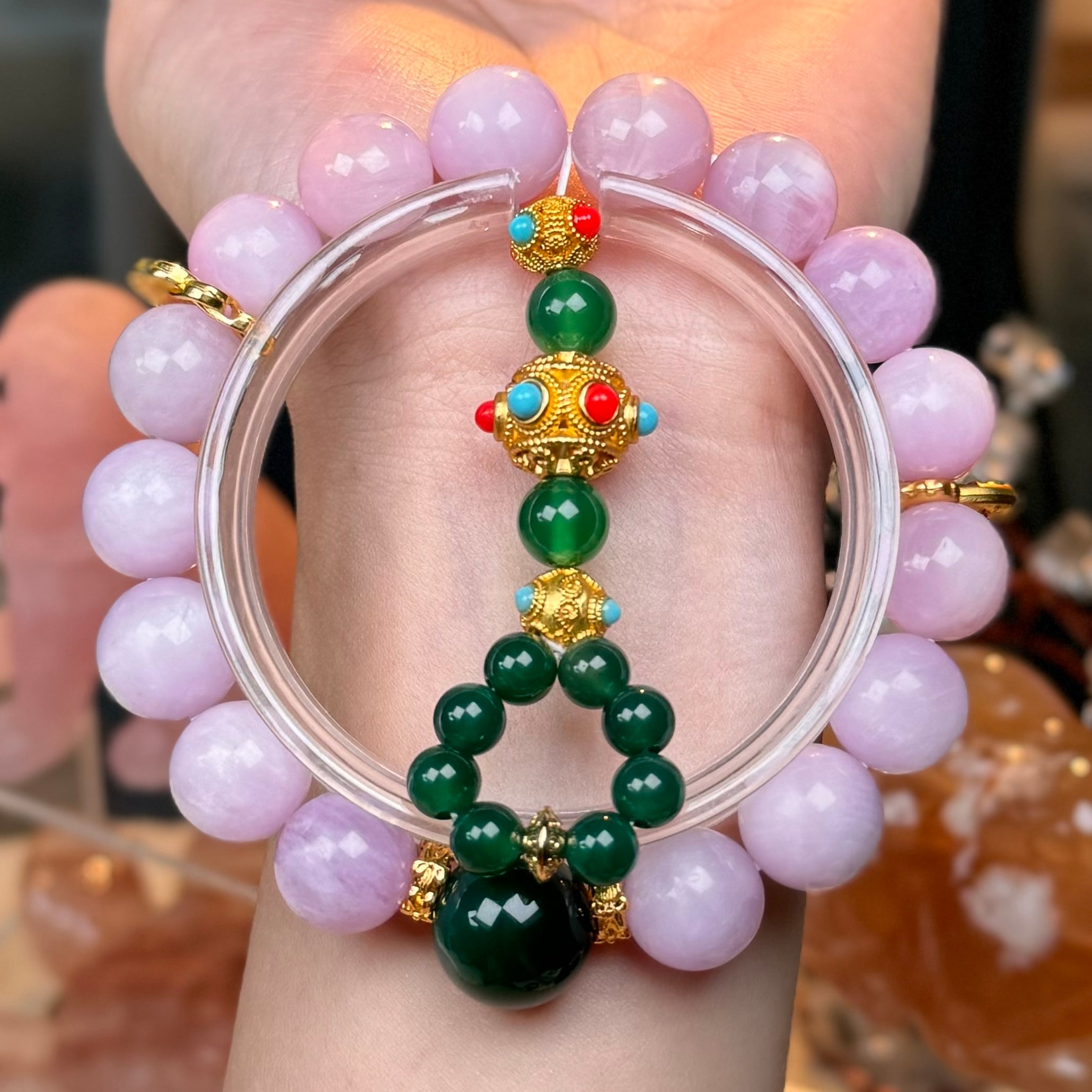 TGS DESIGN KUNZITE+GREEN AGATE