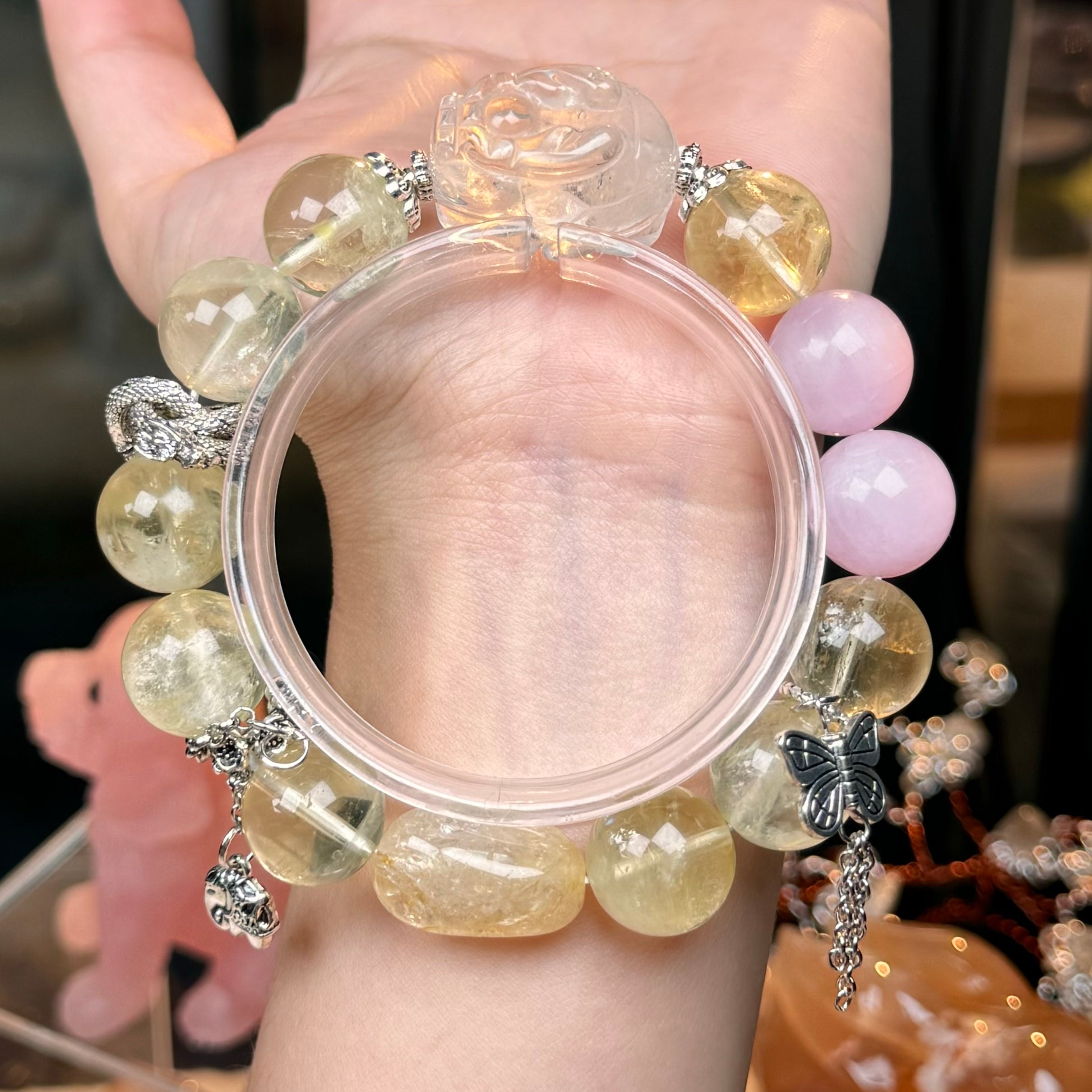 TGS DESIGN KUNZITE+CITRINE+PIXIU CLEAR QUARTZ