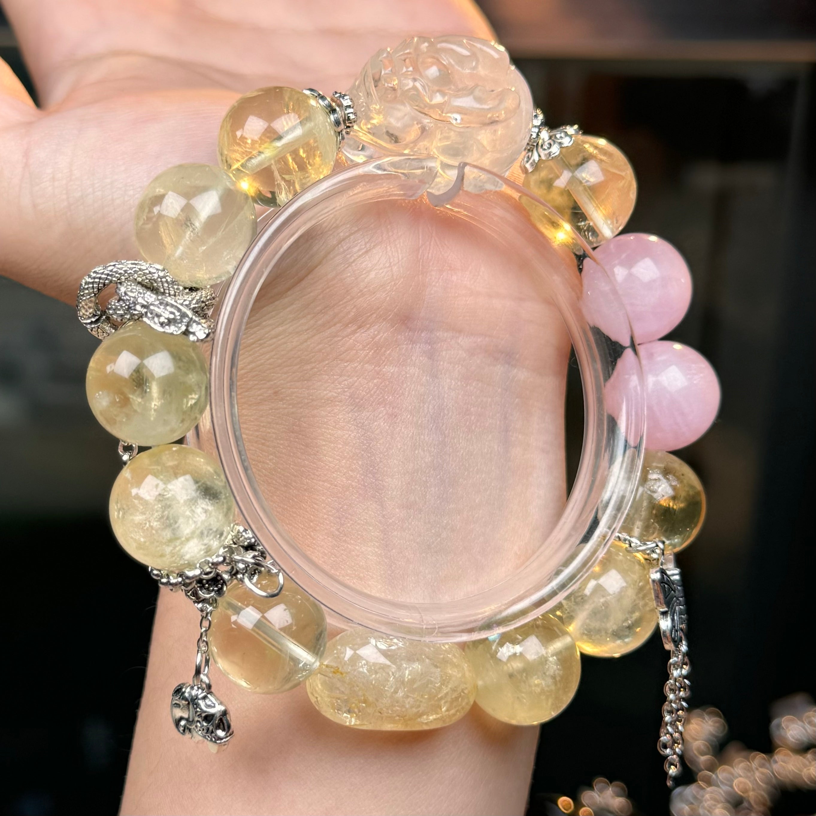 TGS DESIGN KUNZITE+CITRINE+PIXIU CLEAR QUARTZ